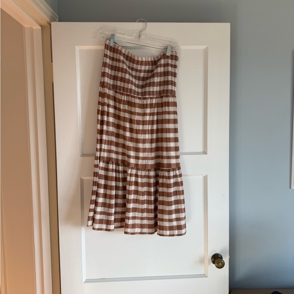 Nation LTD Brown and White Smocked Maxi Skirt